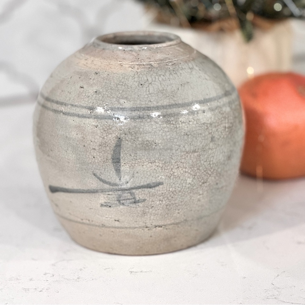 Antique Chinese Stoneware 6” Chinoiserie Ginger Jar